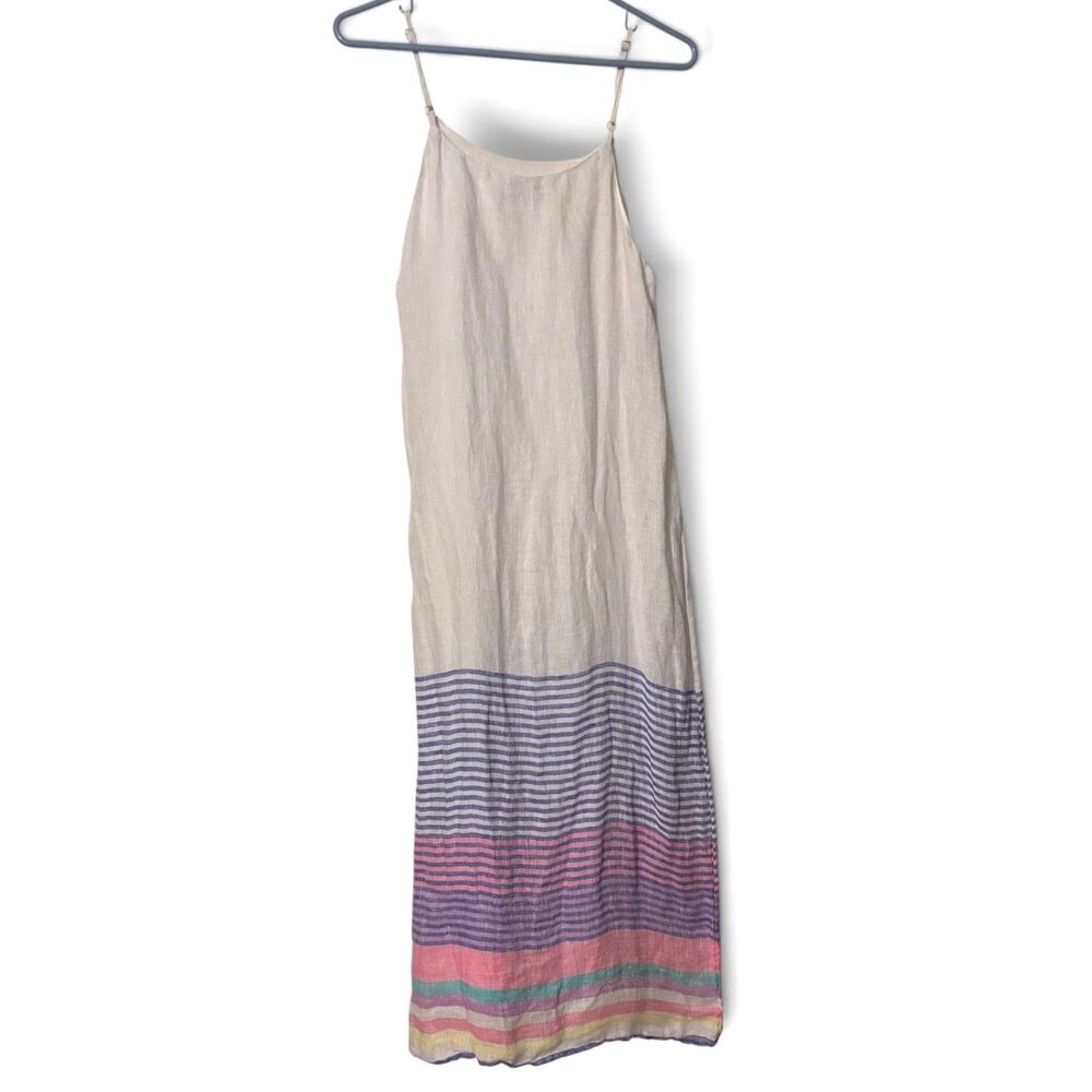 C&C California 100% Linen Stripe Maxi Dress XS Coastal Boho Summer Slip Dres
